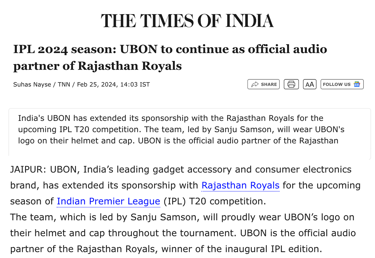 Coverage in The Economic Times